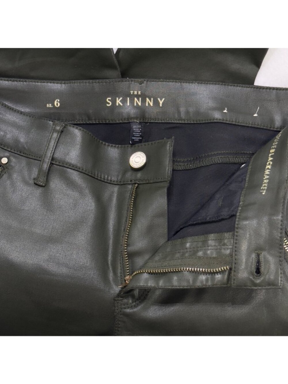 WHITE HOUSE BLACK MARKET Womens The Skinny Zip pockets Faux Leather green Size 6 - Picture 9 of 15